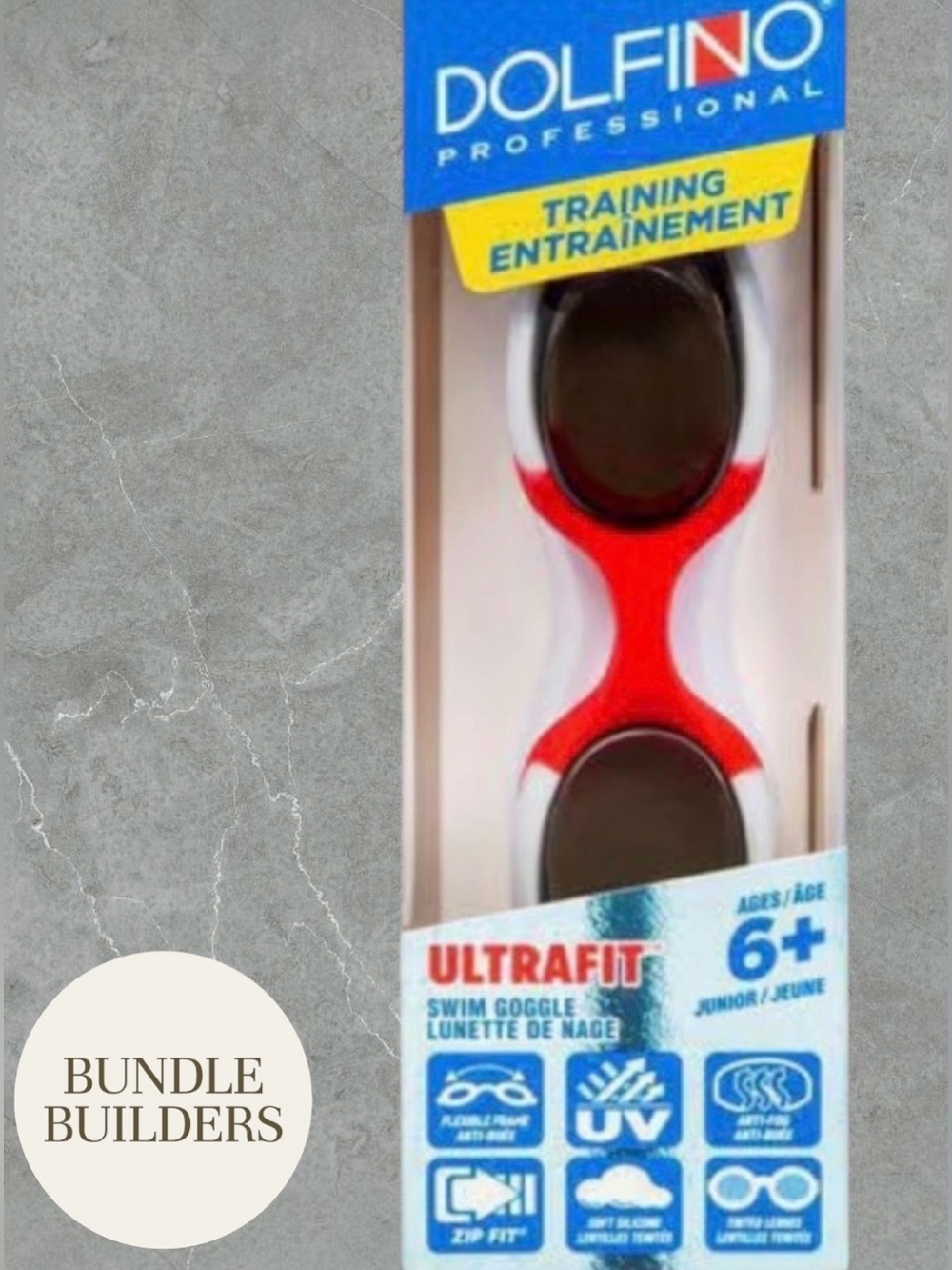 $8 Add-on | Dolfino Kids Professional Swim Goggles in Red and White